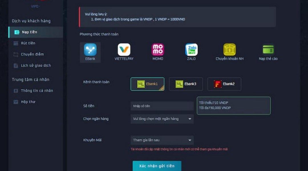 Nạp tiền vào tài khoản Vi68 của bạn bằng Momo Wallet - Vi68